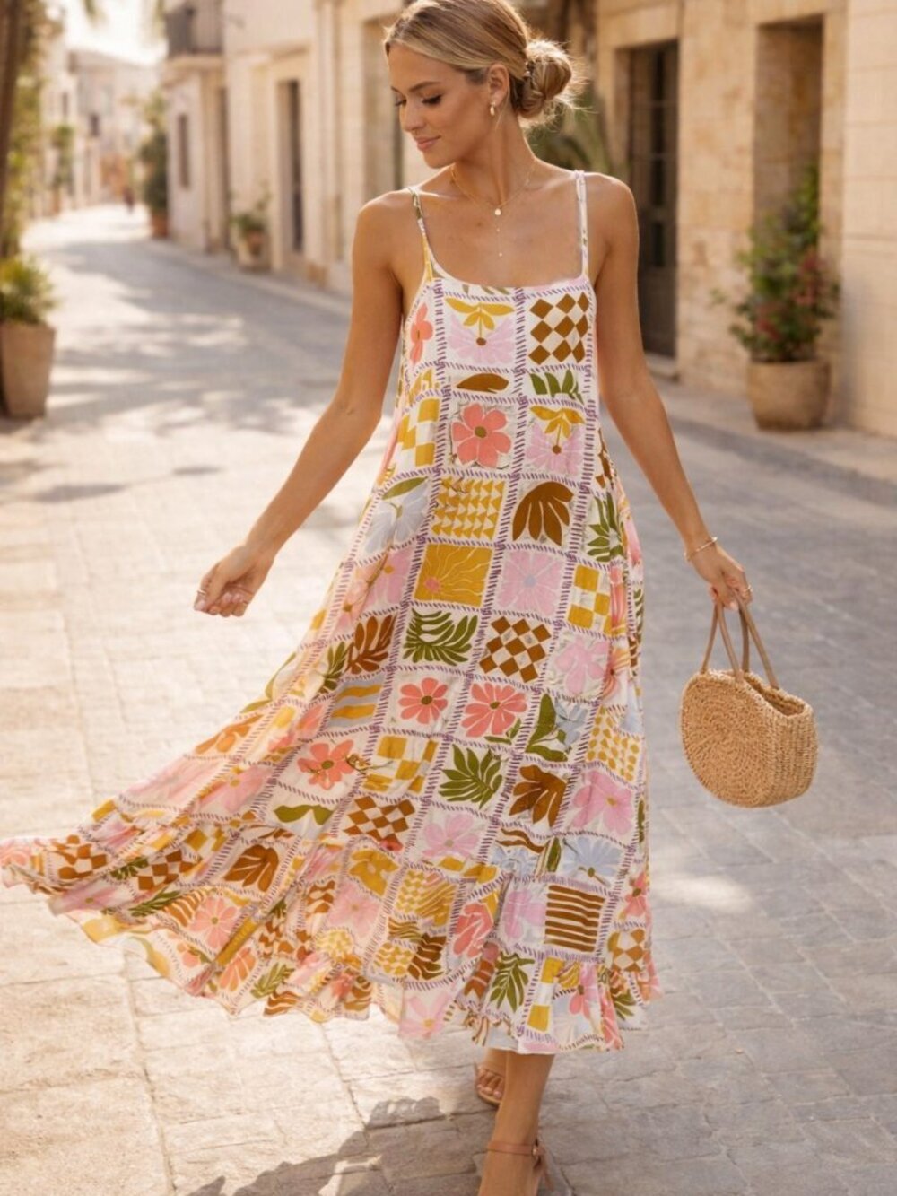 Paper Heart Floral Patchwork print Maxi Dress Size Medium colorful 36412